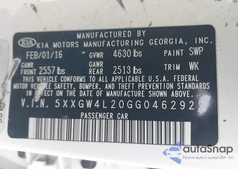 2016 Kia Optima Sx Turbo from USA, damaged, VIN 5XXGW4L20GG046292